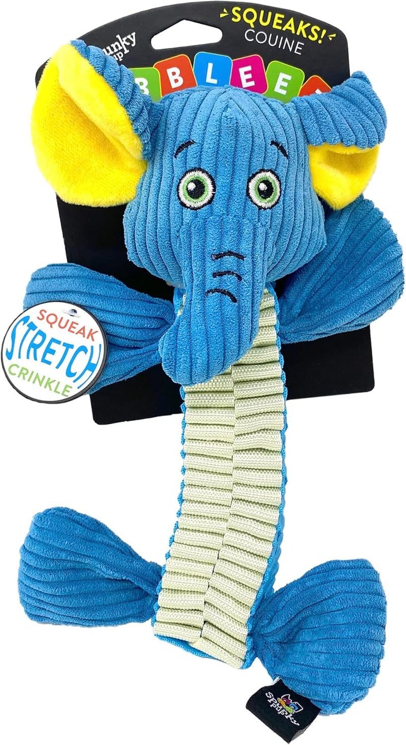 Spunky pup Wibbleez Dog Toy | Stretchy Nylon Webbing with Plush Squeaker Head and Crinkle Ends | Durable Tug Toy for All Breeds / Assorted Colors Green/Gator, Blue/Elephant, Orange/Monkey - Image 2